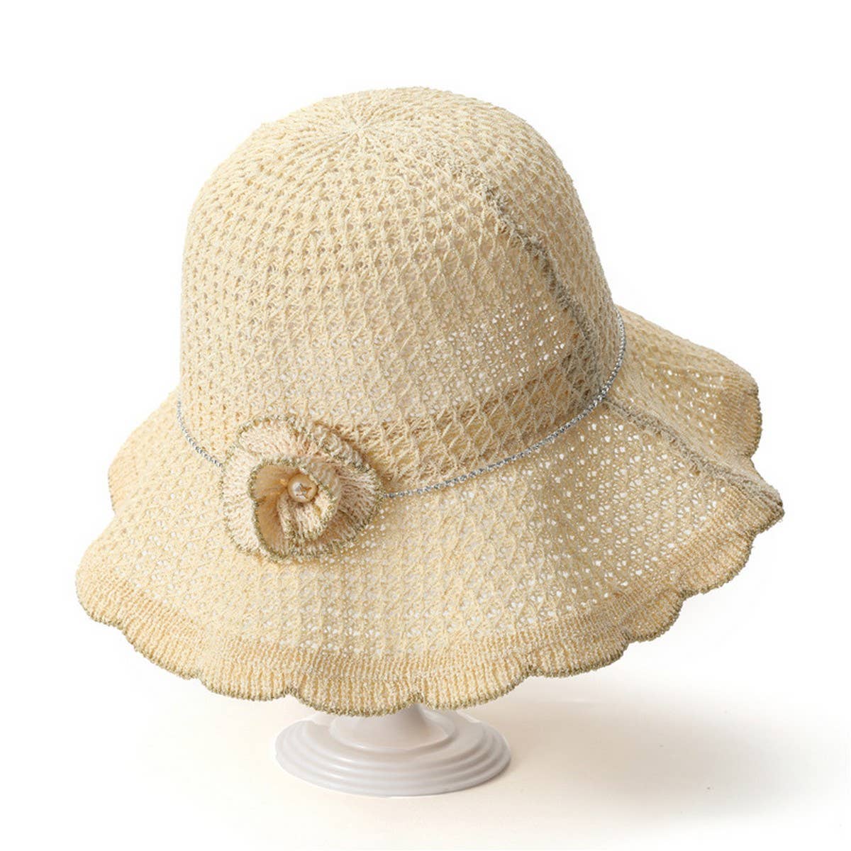 WAVY EDGE FLOWER HOLLOW SUNSHADE FISHERMAN HAT_CWAH1453