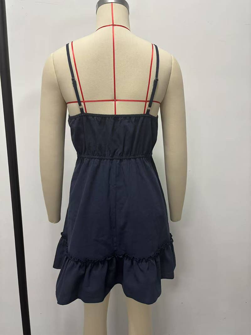 Hollowed-out black ear-trimmed,strapless dress