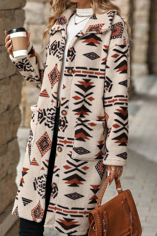 WOMEN ETHNIC STYLE PRINTED PLUSH LONG COAT_CWOCO0123