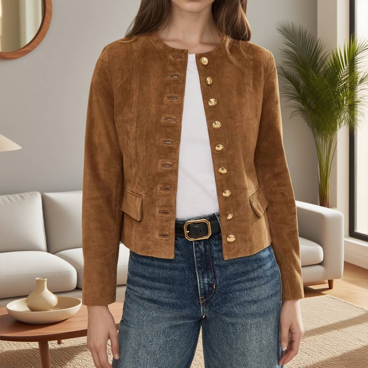 Fashionable metal single-breasted short coat