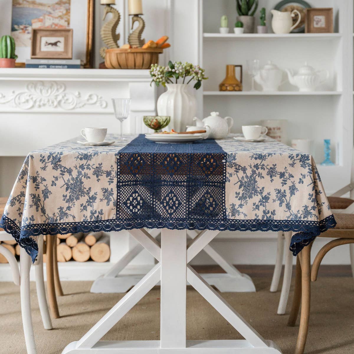 PINE BRANCH PRINT HOLLOW PATCHWORK TABLECLOTH_CWMM0968