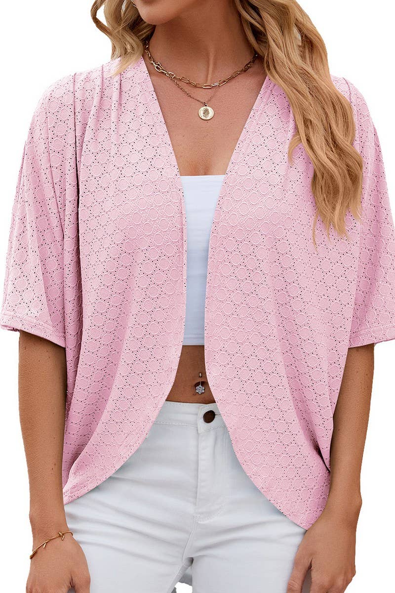 SOLID COLOR CIRCLE SHORT SLEEVE CARDIGAN_CWOCAS0017