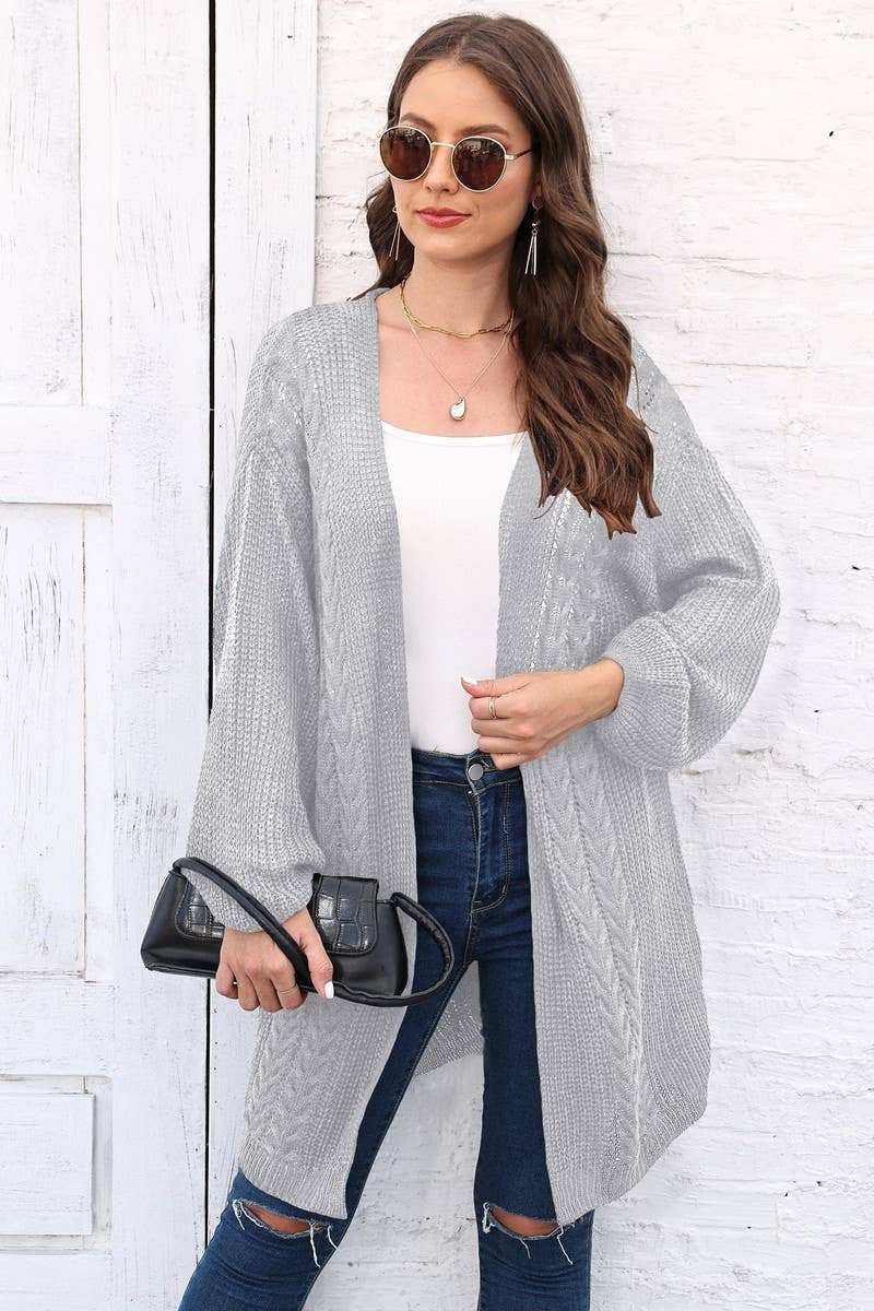 CWOSWL07343_WOMENLOOSE KNIT CARDIGAN SWEATER