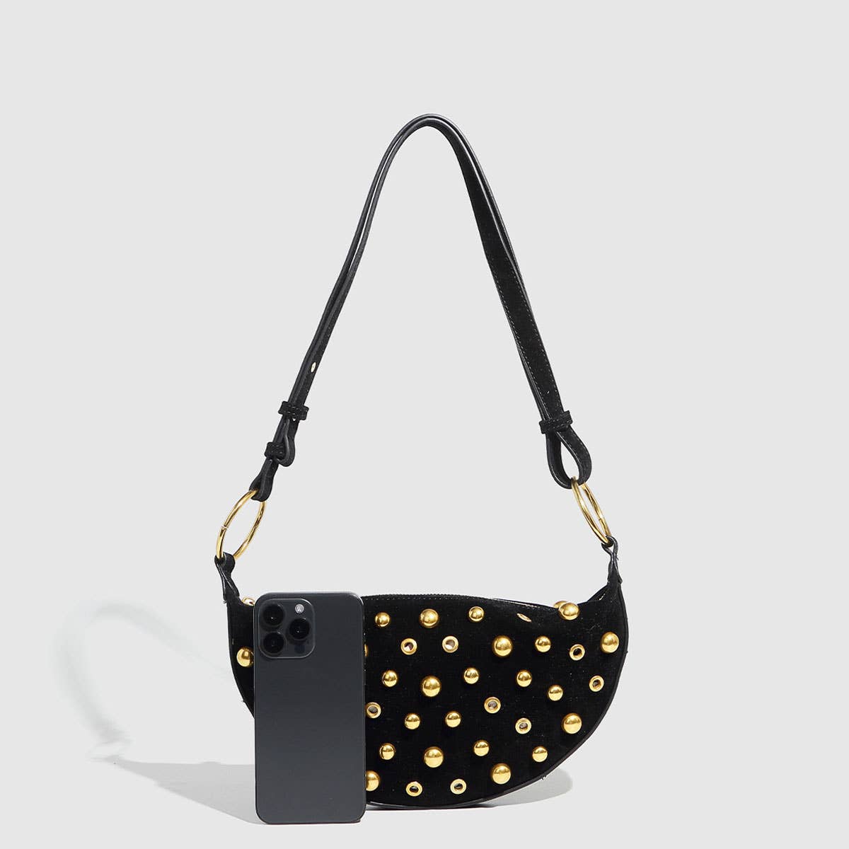 Studded Polka Dot Punk Shoulder Bag for Women_CWAB5679