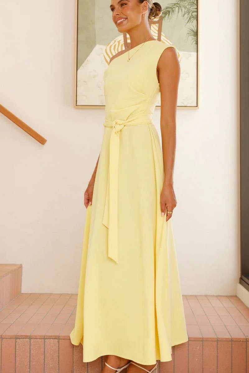 CWDMD5217_SOLID COLOR STYLISH TIE-BACK SEXY DRESS