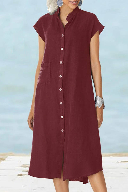 CWDSD8002_NEW STYLE STAND COLLAR SINGLE BREASTED DRESS