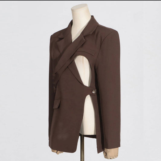 Chic Hollow-Out Waist Blazer with Belted Design_CWOCO1240