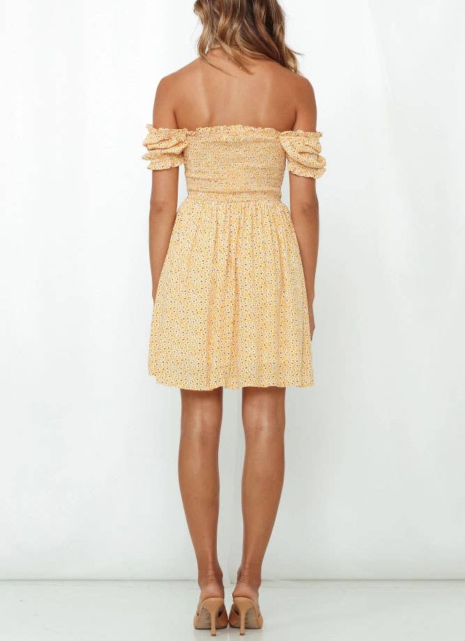 Elegant one-shoulder printed waistline dress