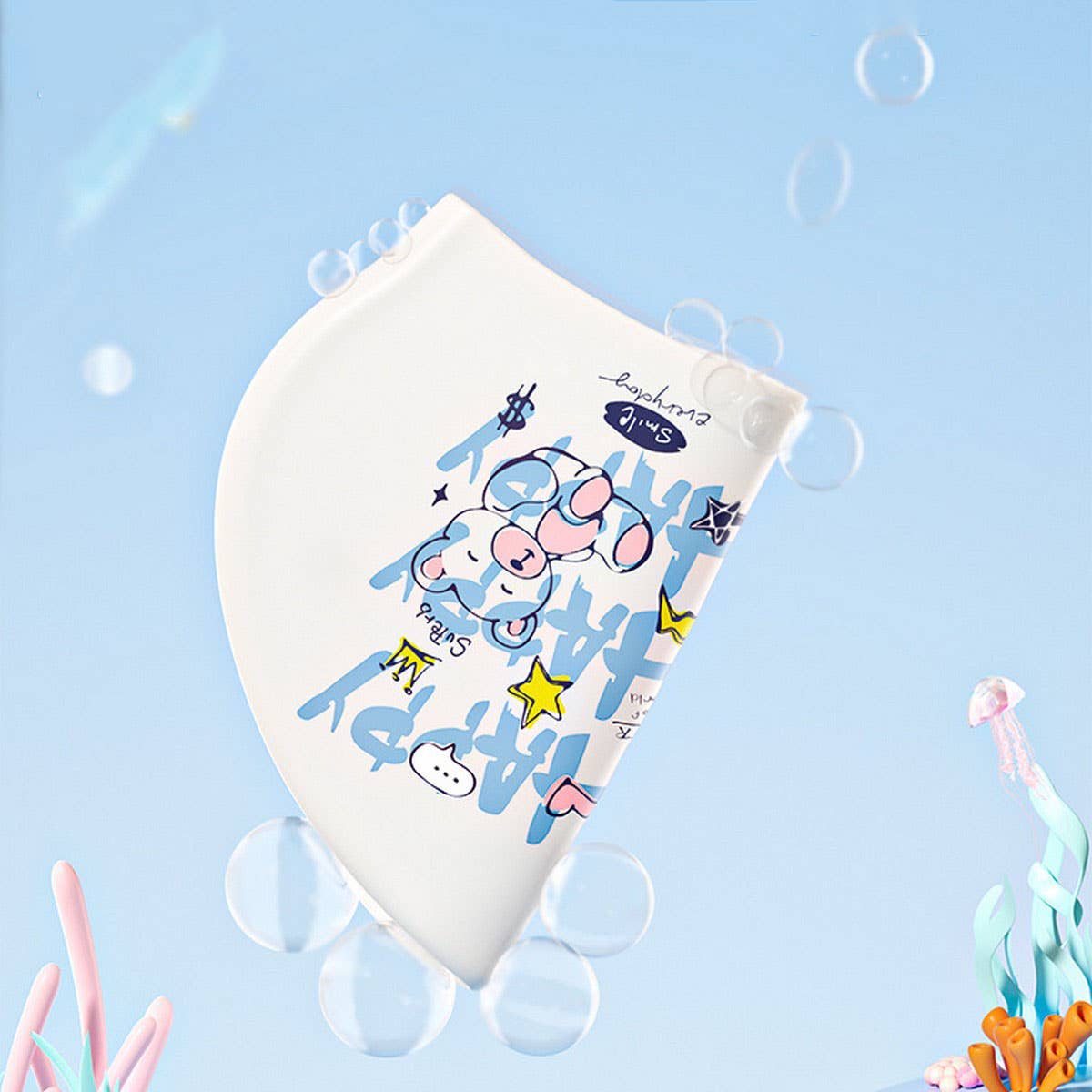Kids' Silicone Swim Cap?Cute Print, Ear Protection