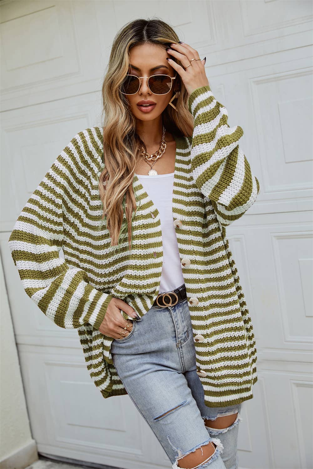 STRIPED SWEATER PLUS SIZE LOOSE KNIT