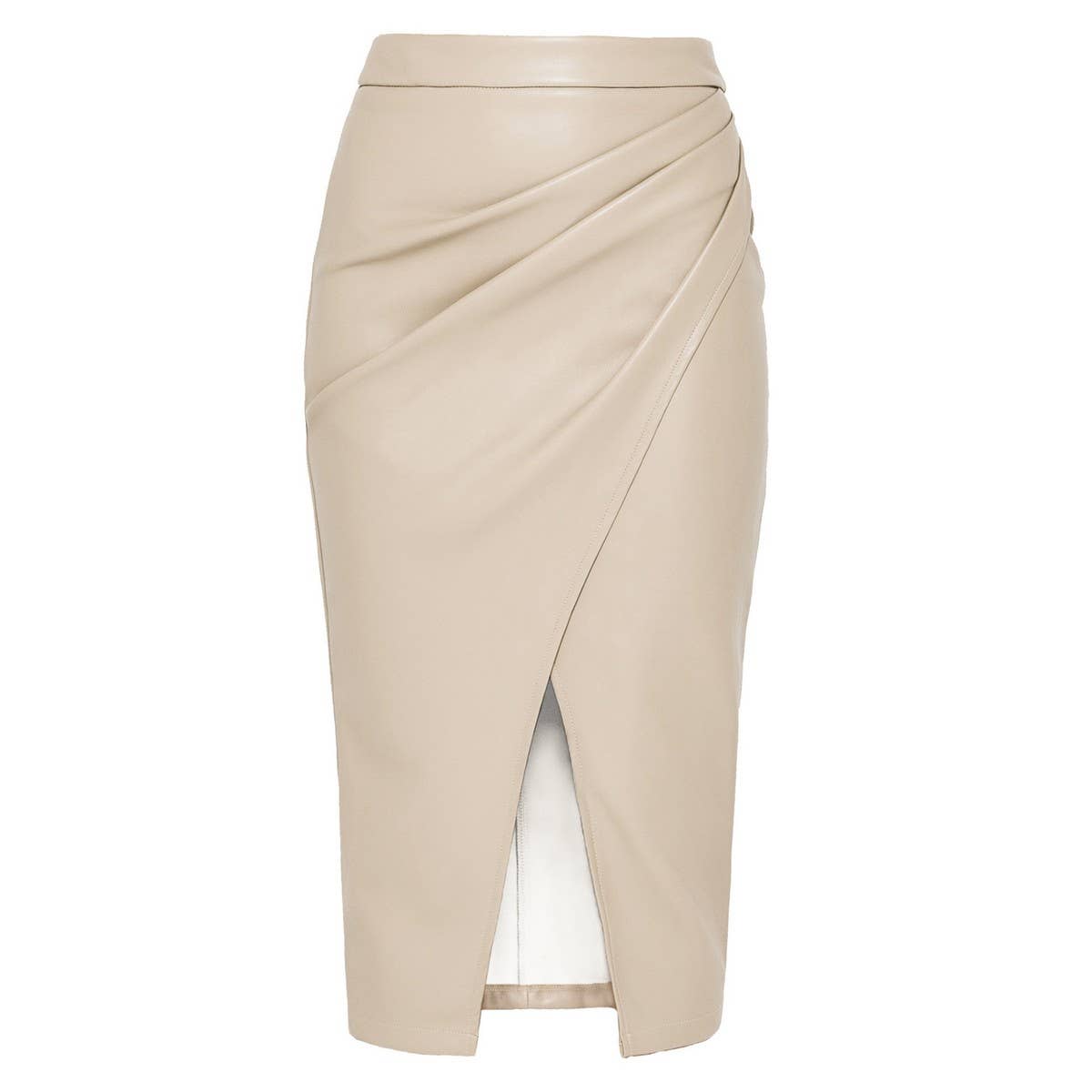 WOMEN'S PU SLIT SKIRT ZIPPER LEATHER SKIRT_CWAB4790