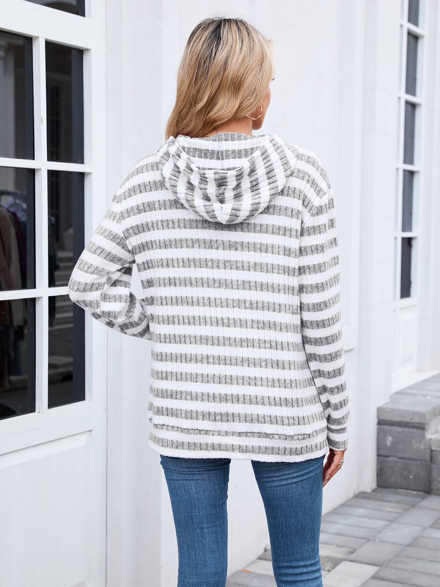 Striped hooded loose long-sleeved sweatshirt