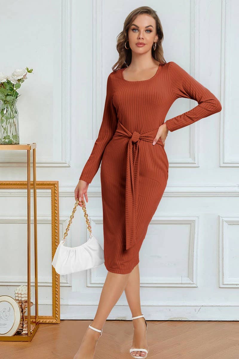 CWDMD4728_SOLID COLOR STRAPPY SLIT MID-LENGTH DRESS