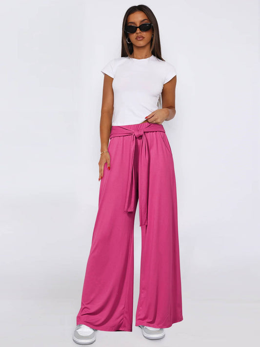 SOLID COLOR SAG ALL-IN-ONE LACE-UP WIDE-LEG PANTS