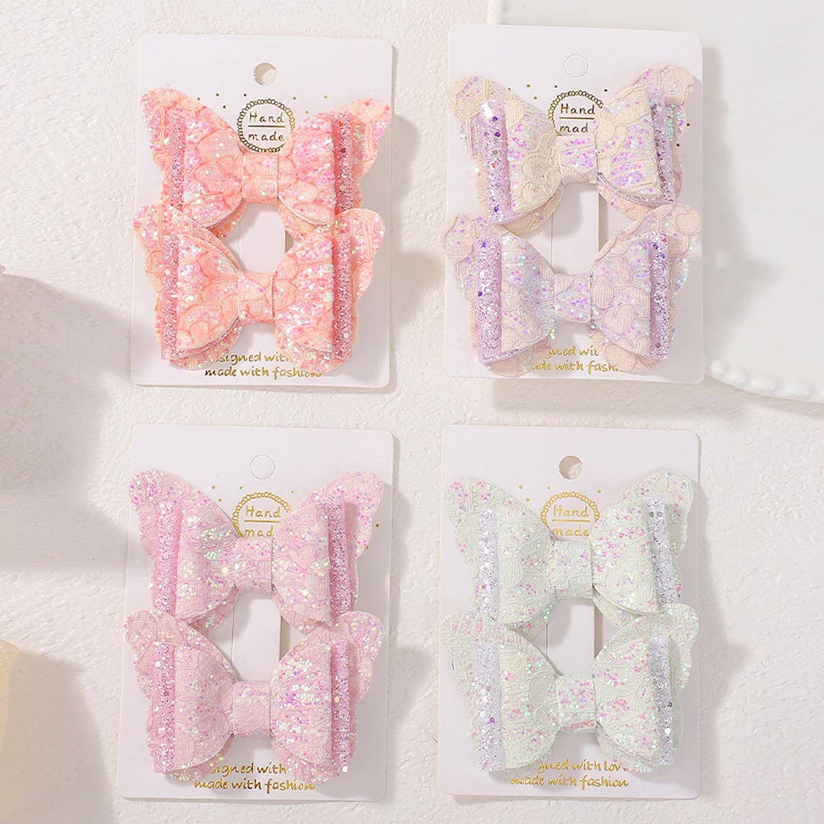 Cute Cartoon Glitter Bow Hair Clip Set
