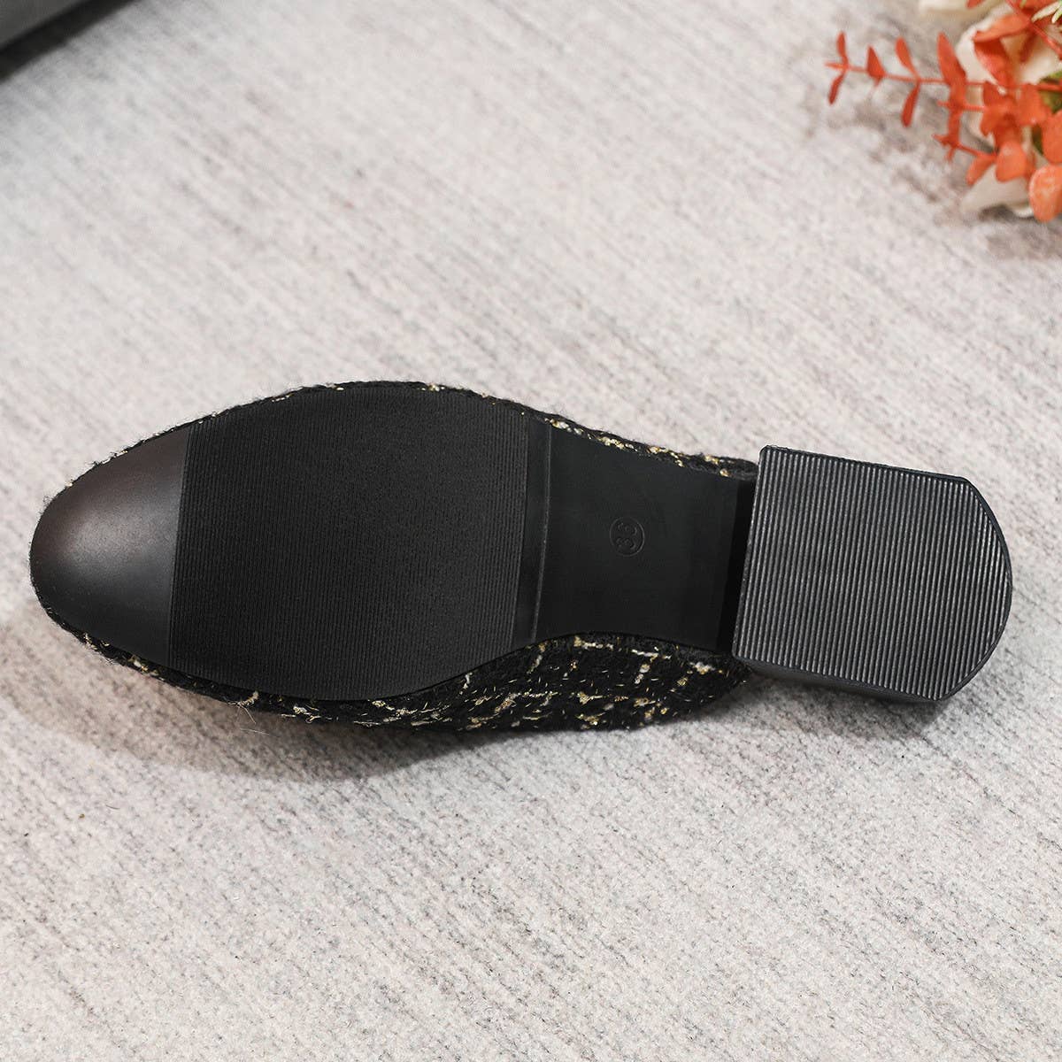 WOMEN SINGLE SHOES ROUND TOE RHINESTONE MULES