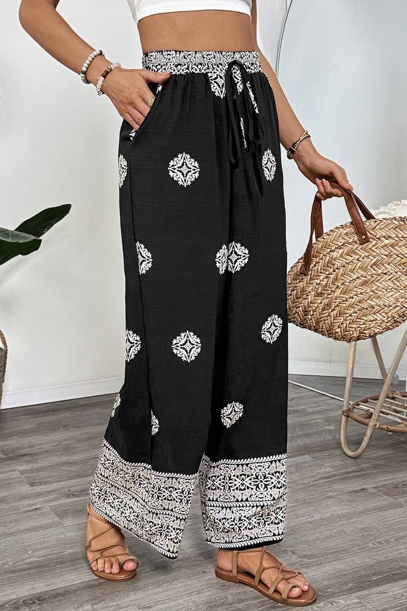 CWBLP2026_BOHO PRINT DRAWSTRING ELASTIC STRAIGHT PANTS