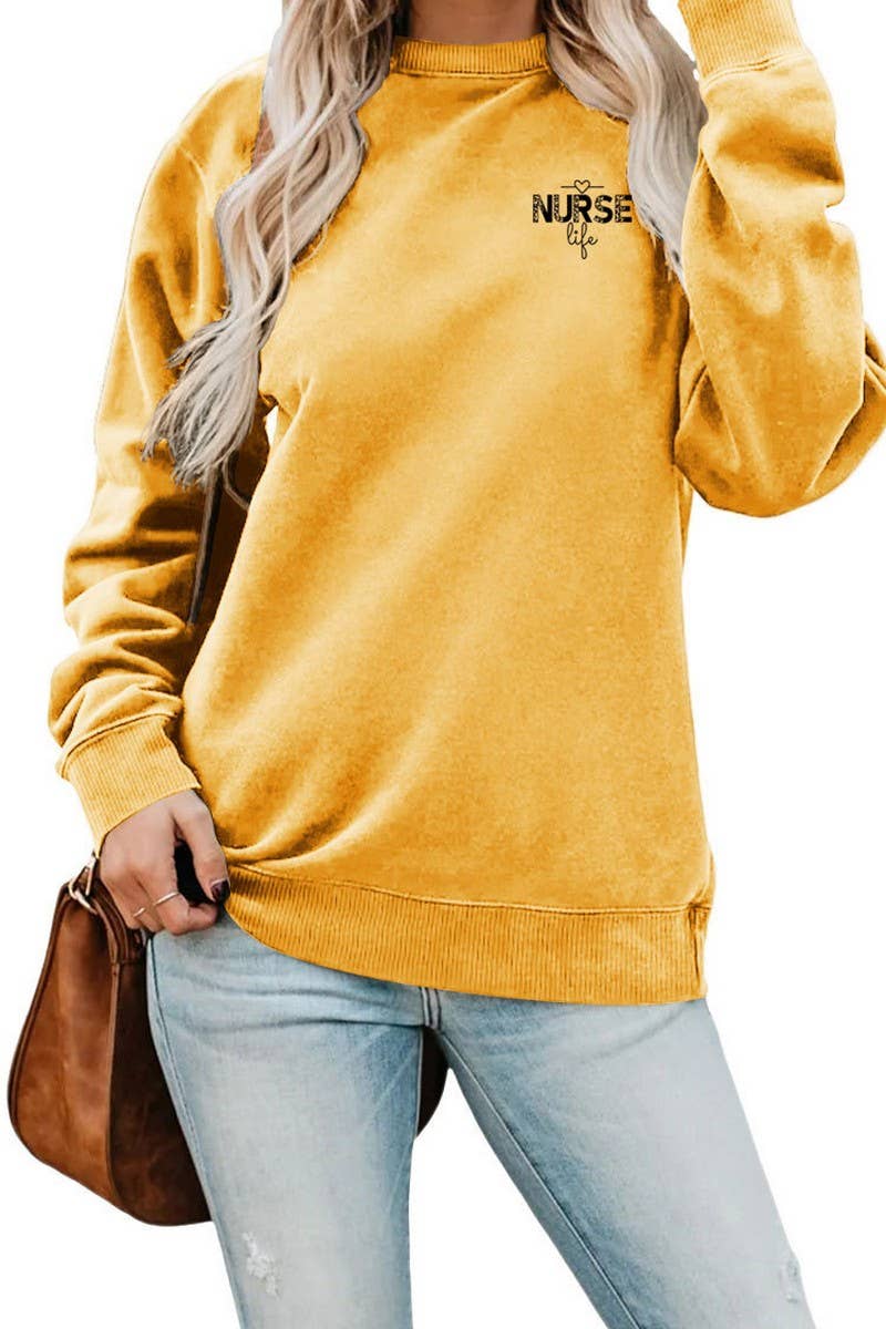 WOMEN NURSE PRINTING RIBBED OVERSIZED PULLOVER_CWTSTL0459