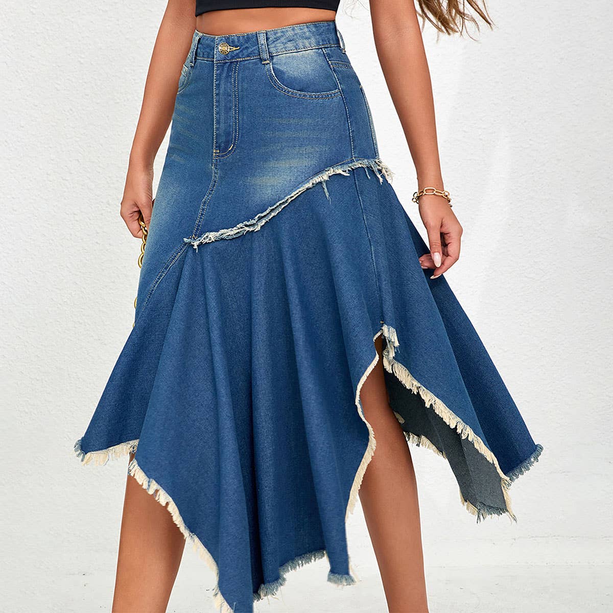 Asymmetrical hems denim A-line skirts