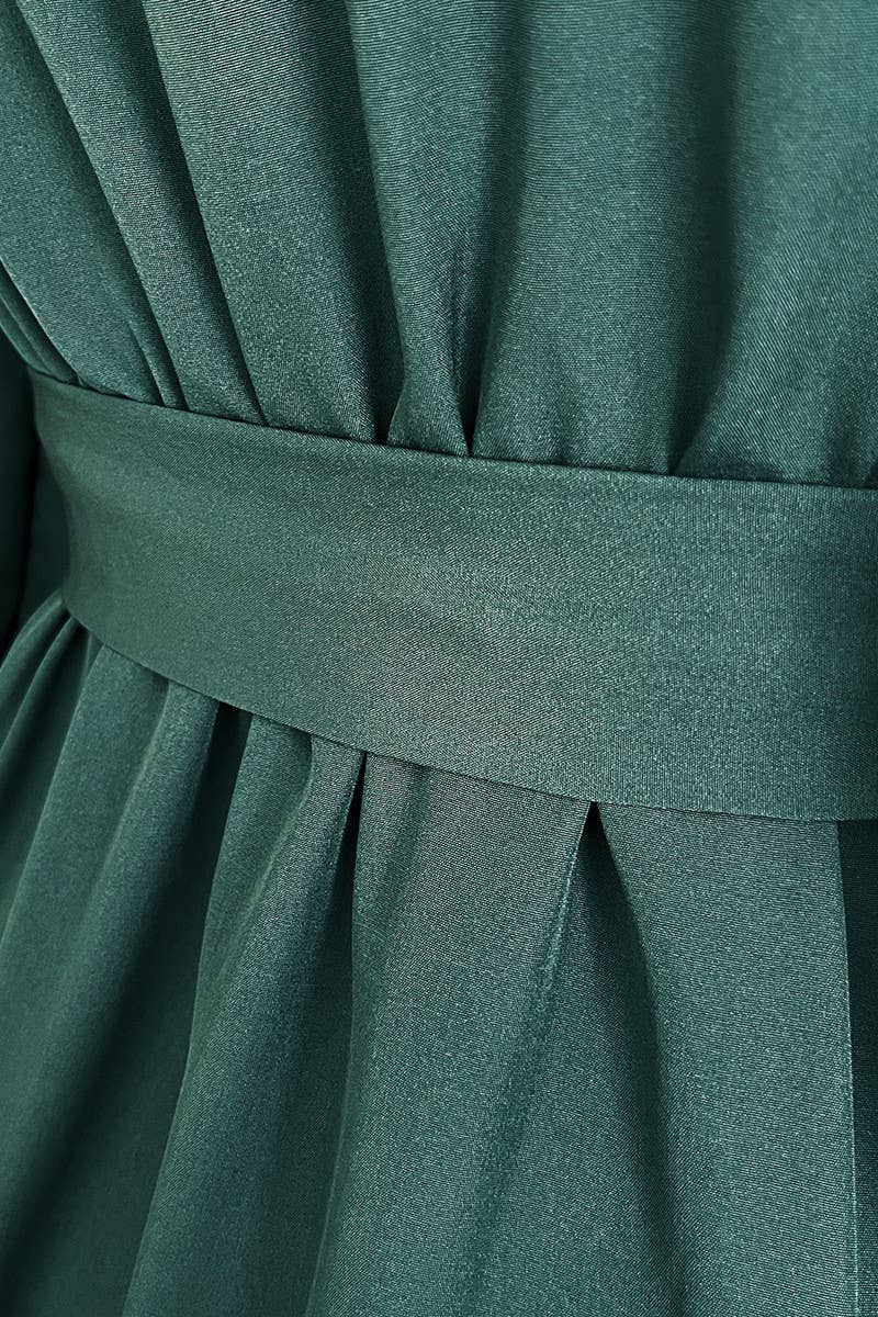 CWDMD4823_RUFFLED V-NECK LONG-SLEEVED SWING DRESS