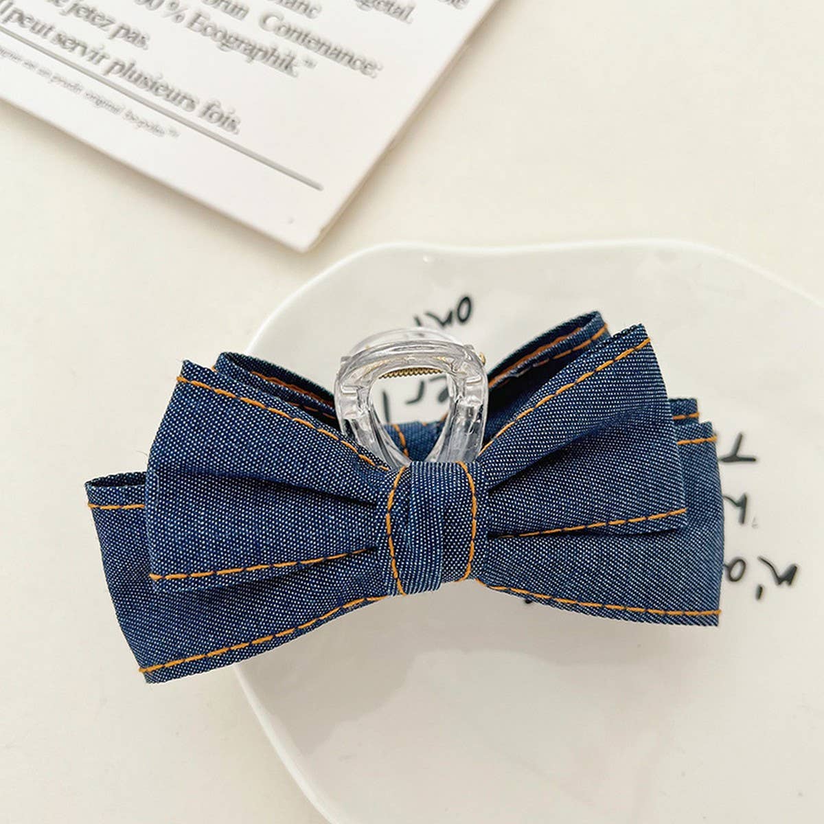 DENIM BOW RETRO VERSATILE HAIRPINS_CWAHA1197