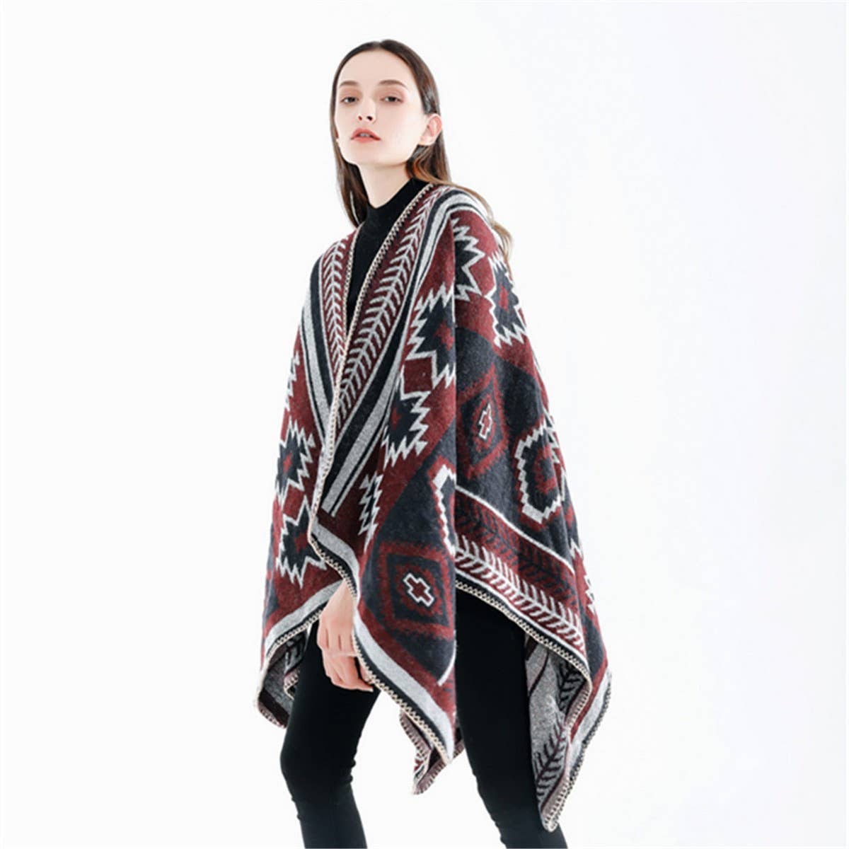 CROSS DIAMOND GEOMETRIC PATTERN CASHMERE SHAWL