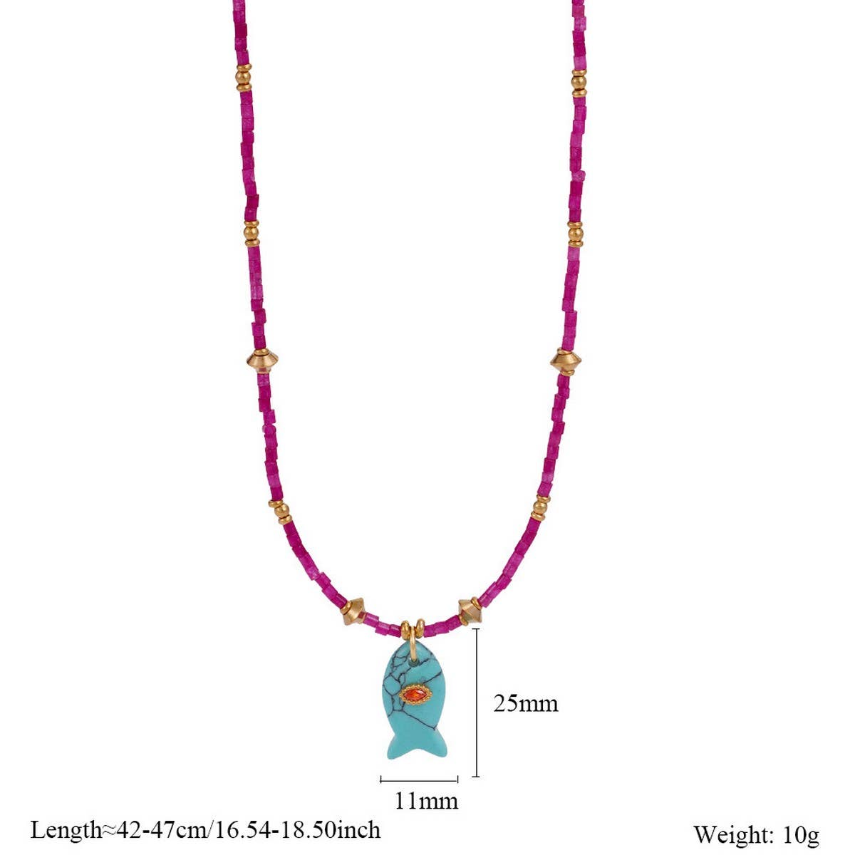 Animal Fish Necklace with Gem and Steel_CWMM7531