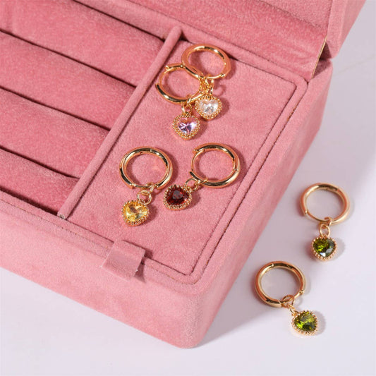 Fashionable Heart Birthstone Earrings