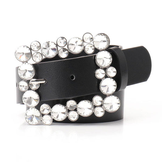 Square buttons and rhinestones fashionable belt
