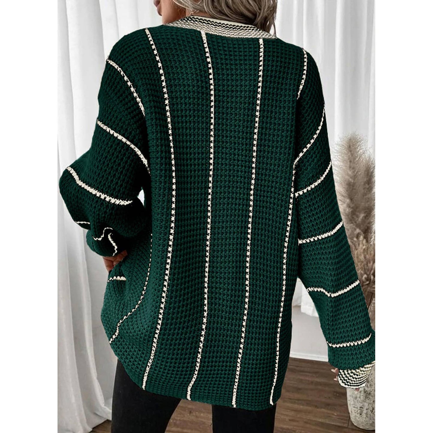 KNITTED V-NECK STRIPED PULLOVER SWEATER