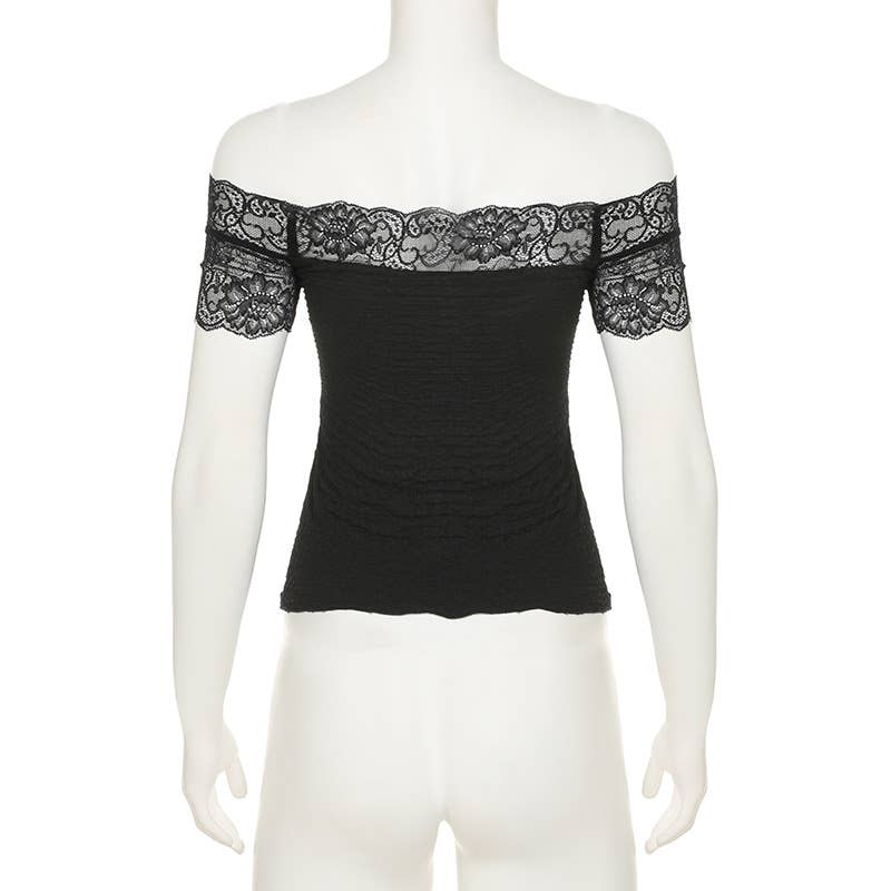 Sexy lace stitching see-through T-shirt