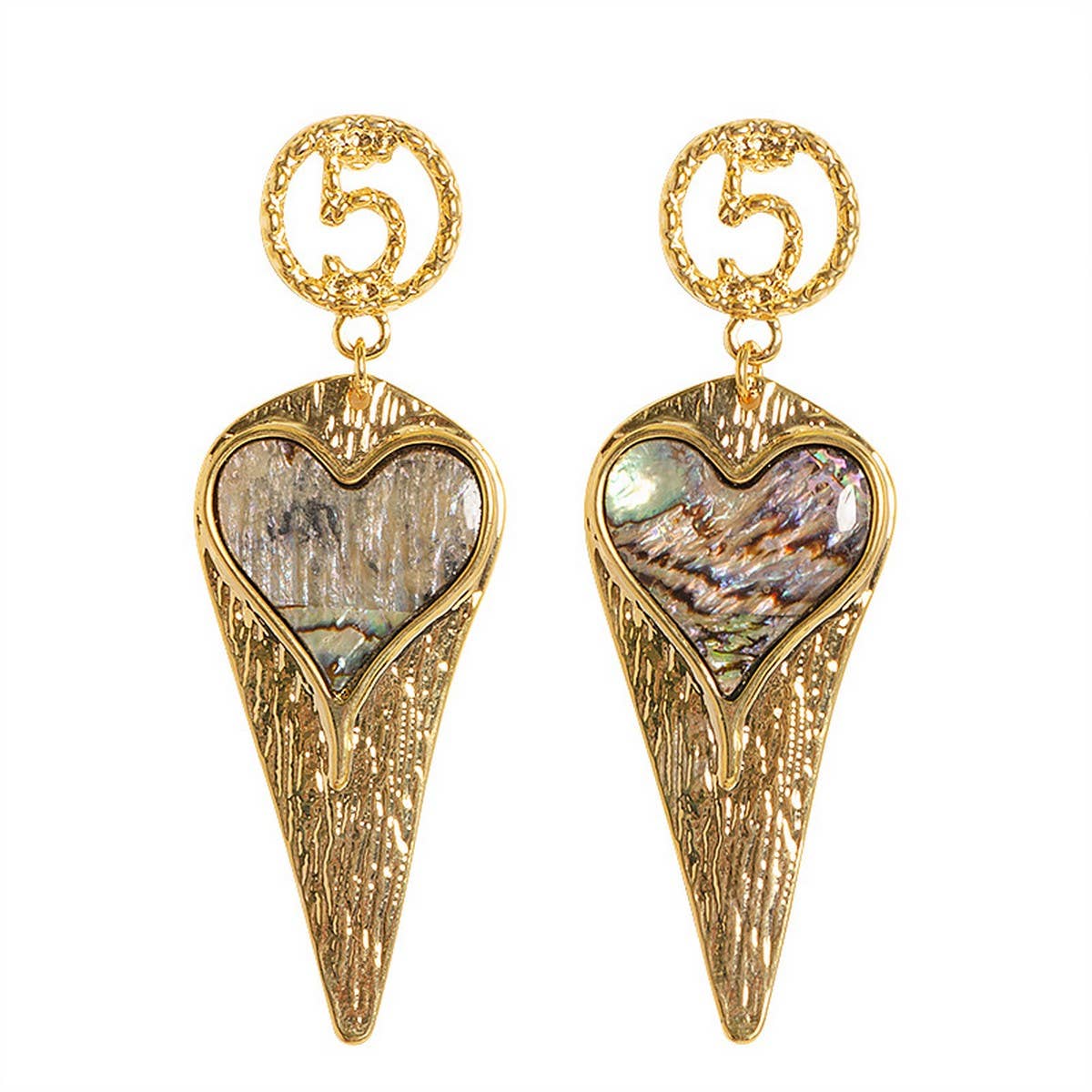 SILVER NEEDLE COLORFUL ABALONE HEART EARRINGS
