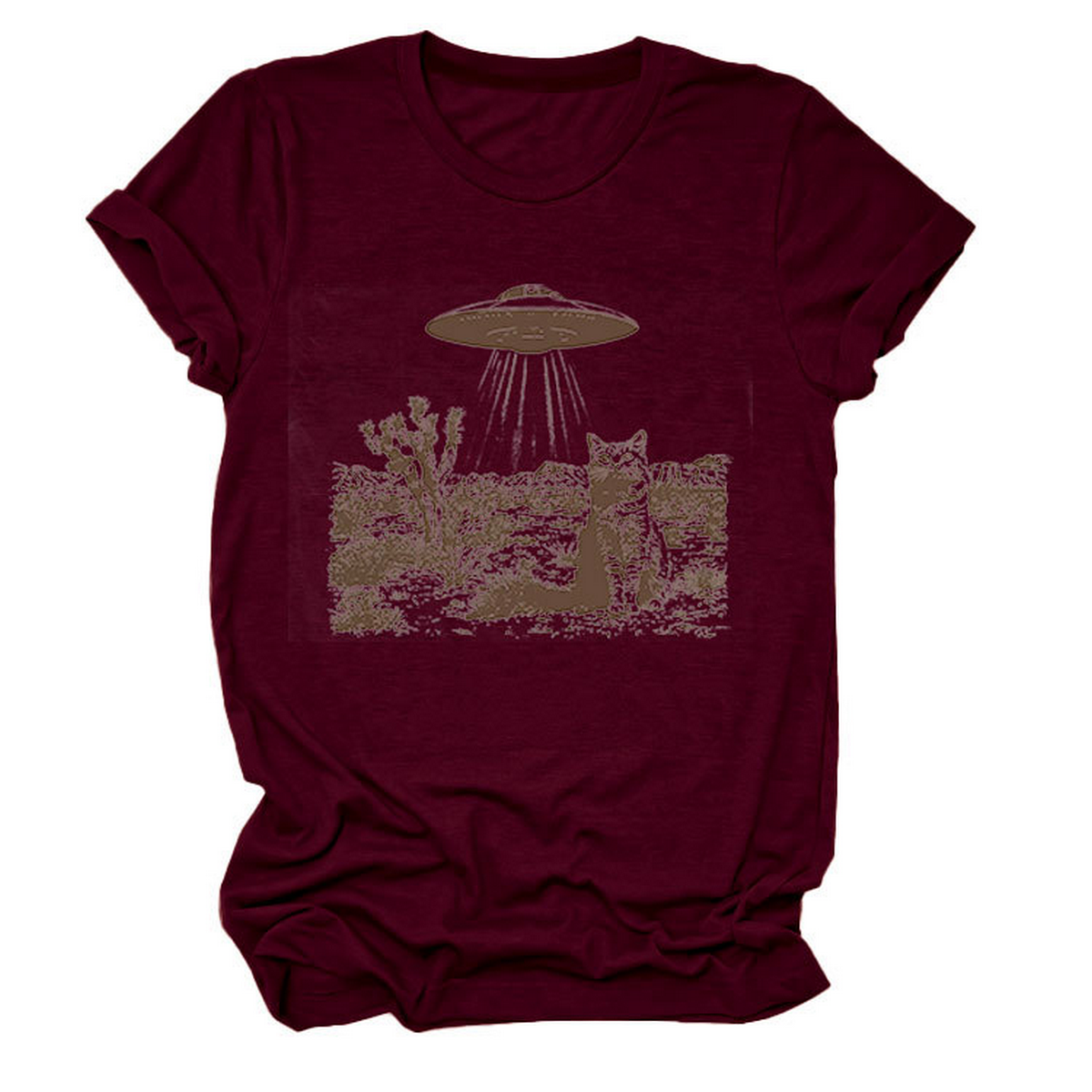 Cat and Spaceship Graphic Tee for Women_CWTTS1514