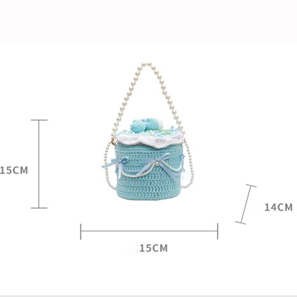Personalized cake-shaped pearl chain knitted bag