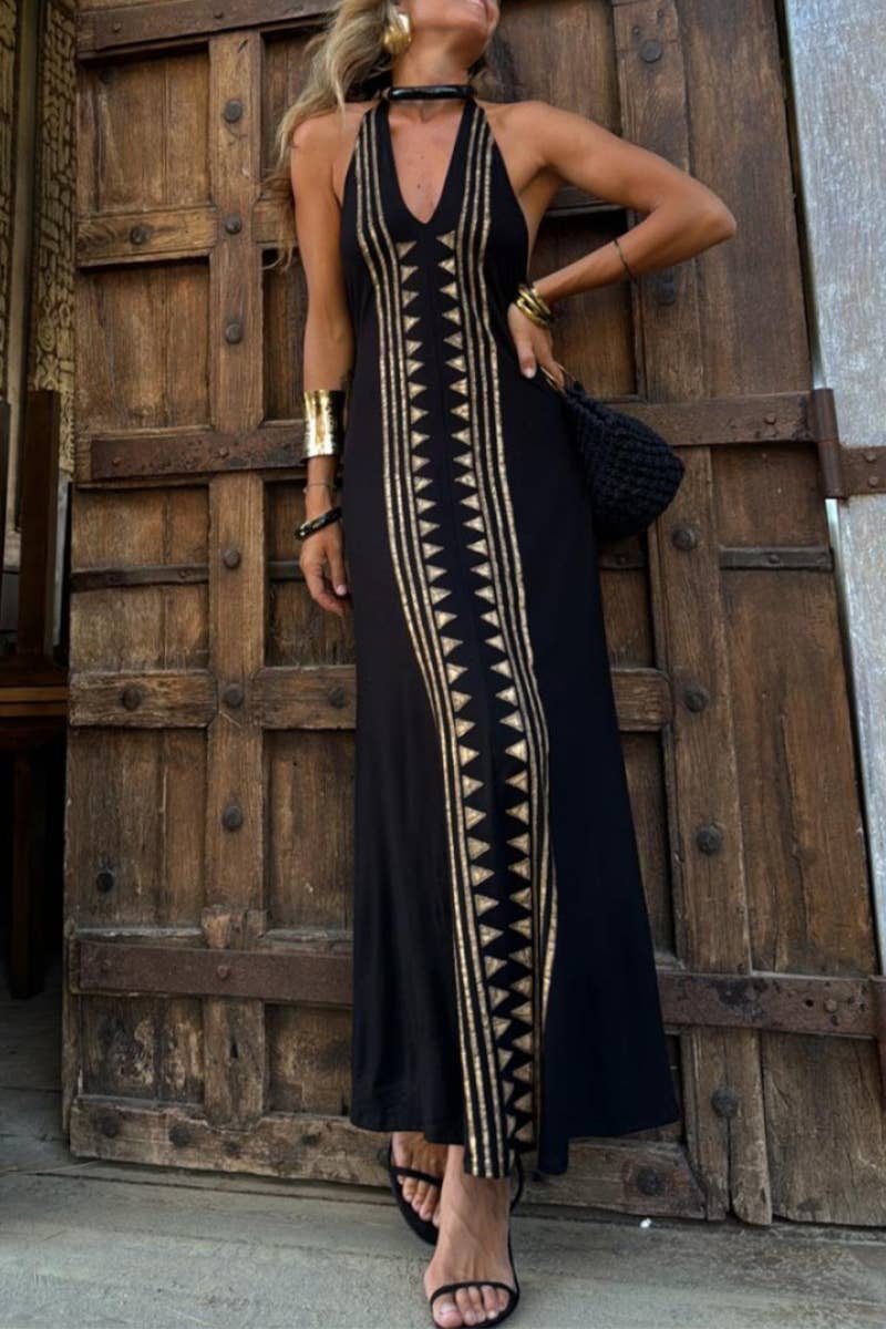 CWDHL1001_SUMMER NEW V-NECK HALTER NECK SEXY LONG SKIRT