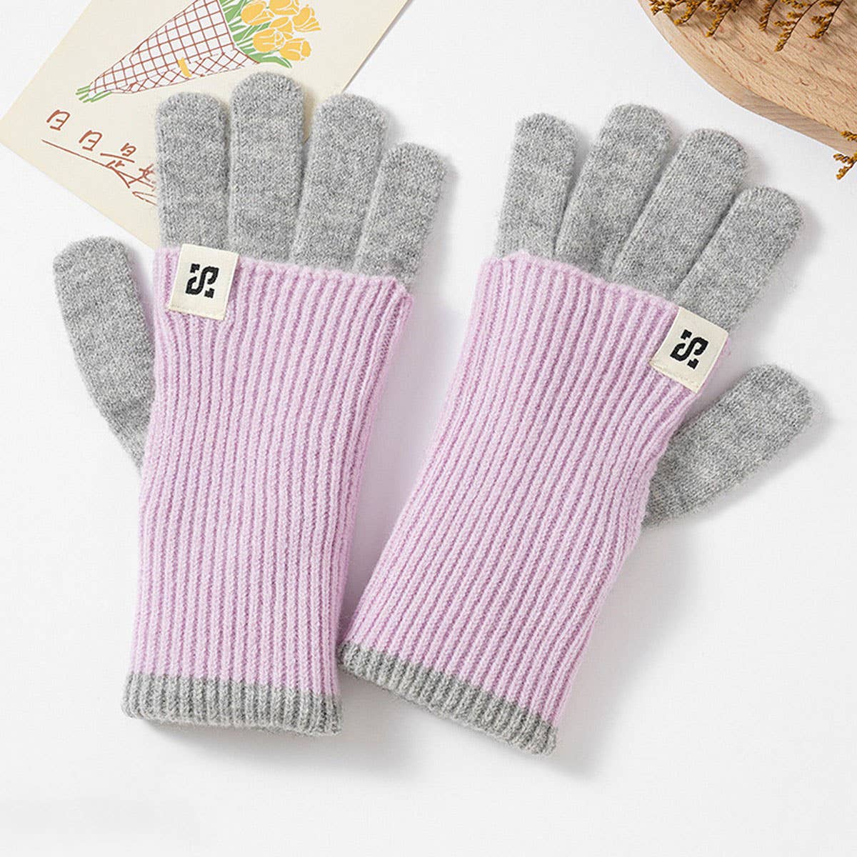 CWAG00585_WOMEN WINTER COLOR BLOCK KNIT WARM GLOVES