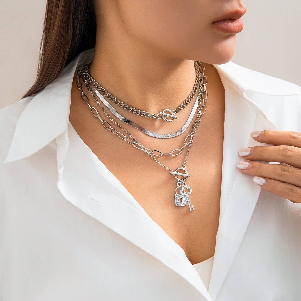 SNAKE BONE CHAIN VINTAGE KEY BRACELET NECKLACE_CWAJE1148