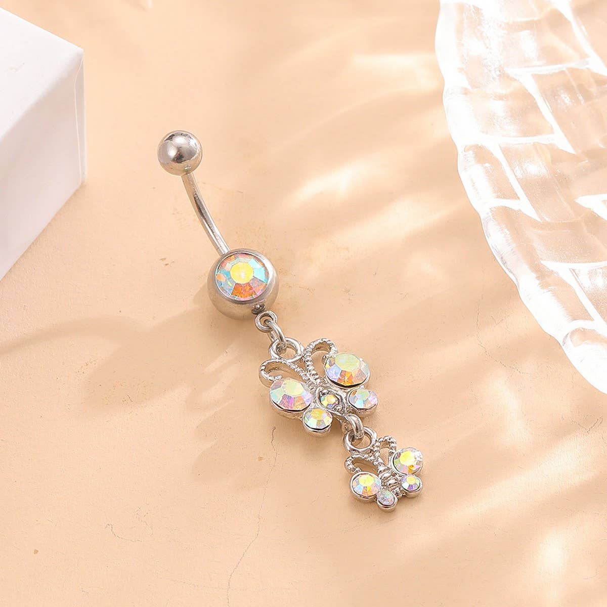 Fashion AB CZ Butterfly Belly Ring Stainless Steel_CWMM9325