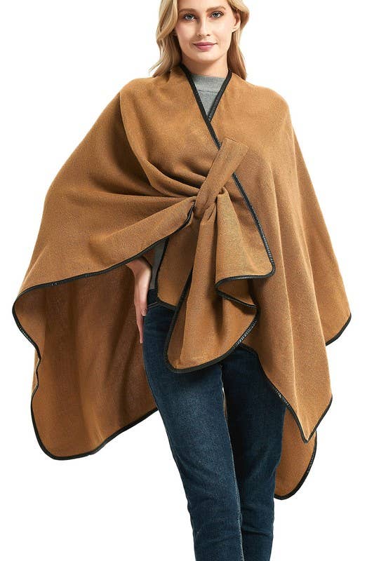 SOLID LEATHER EDGE SLIT COZY SHAWL CAPES_CWASC0002