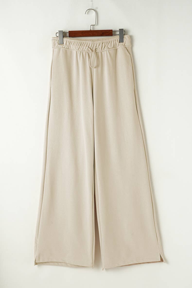 SIMPLE SOLID COLOR DRAWSTRING WIDE-LEG PANTS
