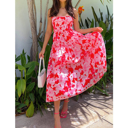 LEISURE WOODEN EAR EDGE PLEATED SUSPENDERS DRESS