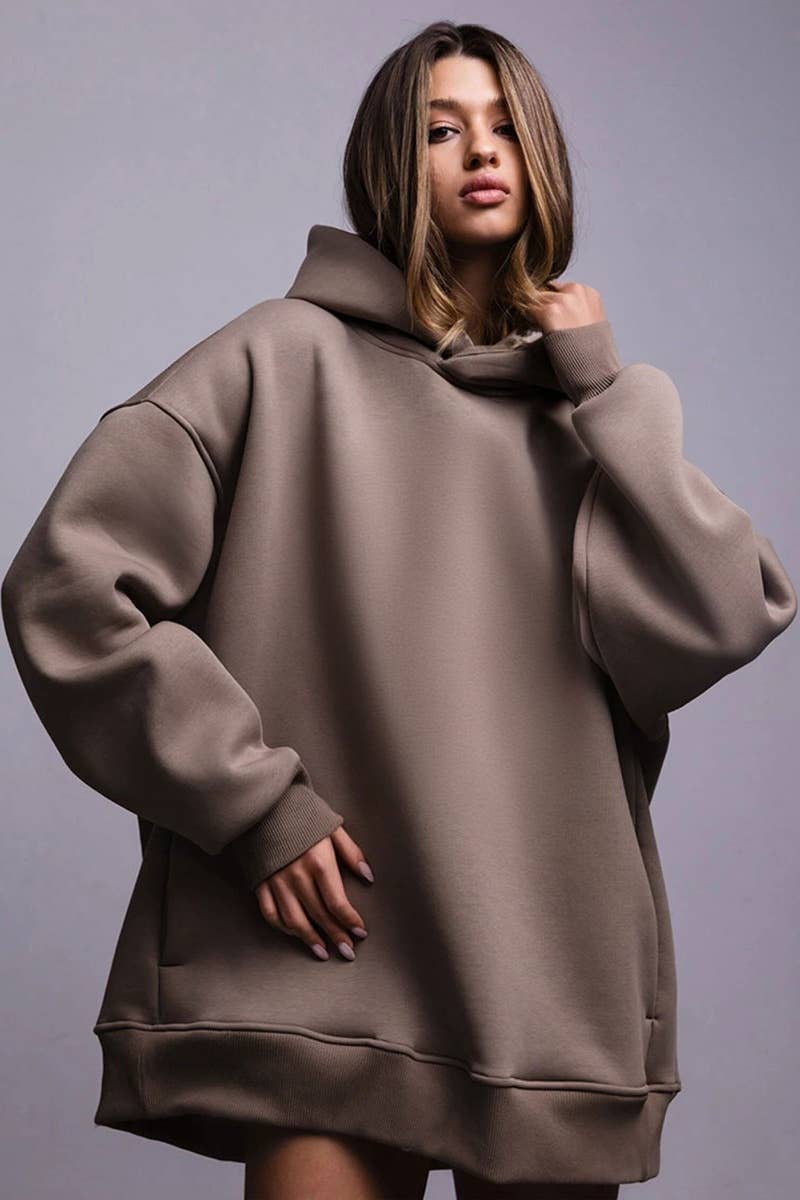 CWOHOL0661_SOLID COLOR LOOSE HOODED LONG-SLEEVED HOODIE