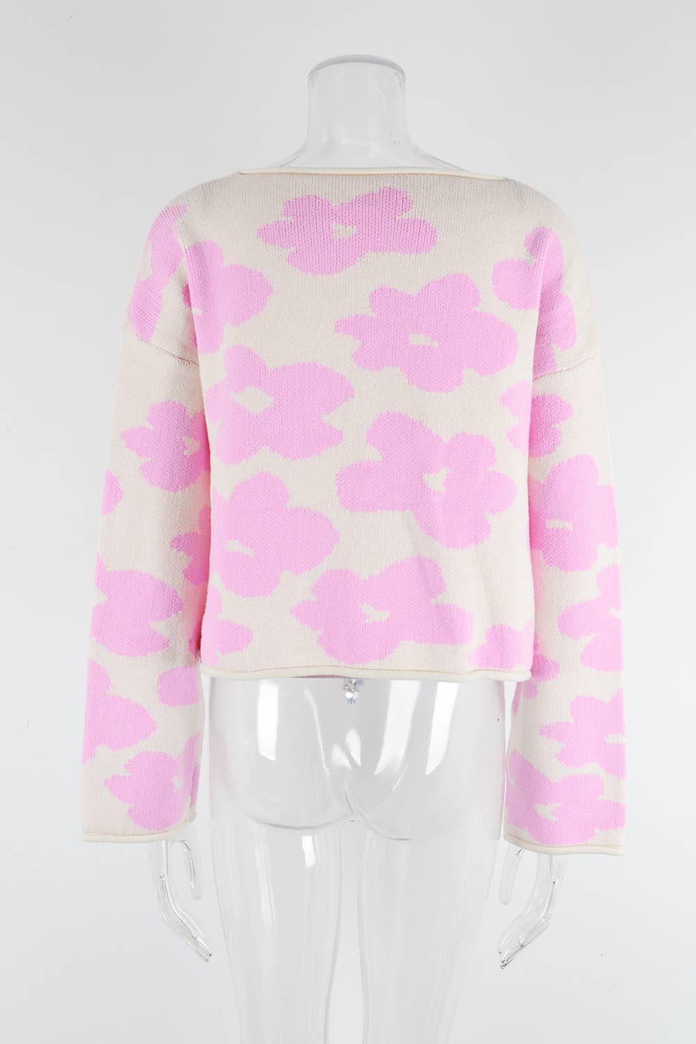LONG SLEEVE SHORT FLORAL SWEATER PULLOVER