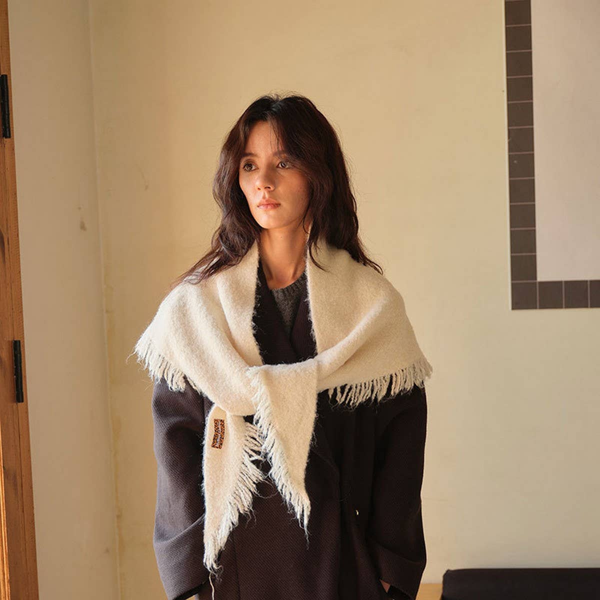 Solid Wool Blend Triangle Scarf for Women_CWASC2287