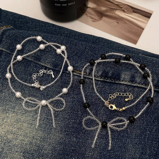 ELEGANT AND FRESH BOW BEADED PEARL NECKLACE