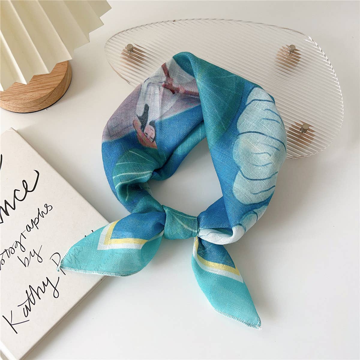 Cotton Linen Floral Square Scarf for Women