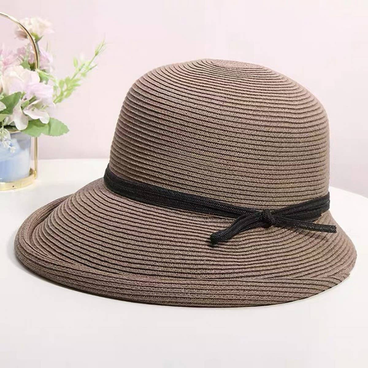Foldable retro round top straw hat_CWAH3412