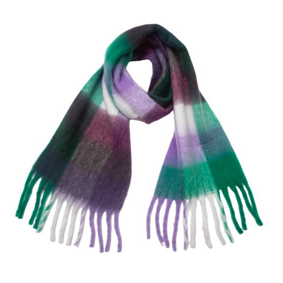PLAID PATTERN FRINGE TRIM WINTER SCARF_CWASC2691