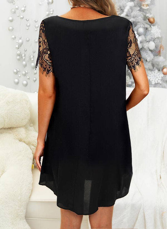 Sequin patchwork V-neck lace lace loose dress