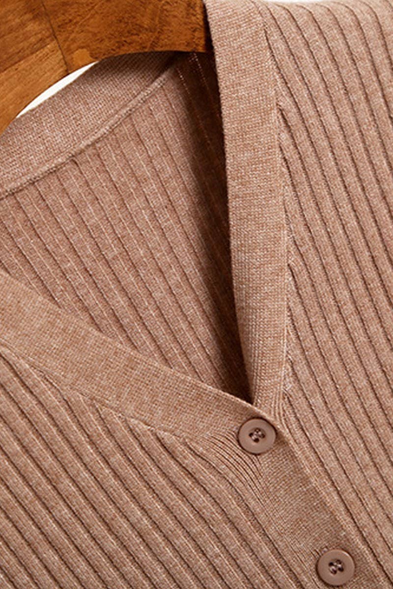 CWDMD4015_V-NECK WAIST BELOW KNEE LONG KNITTED DRESS